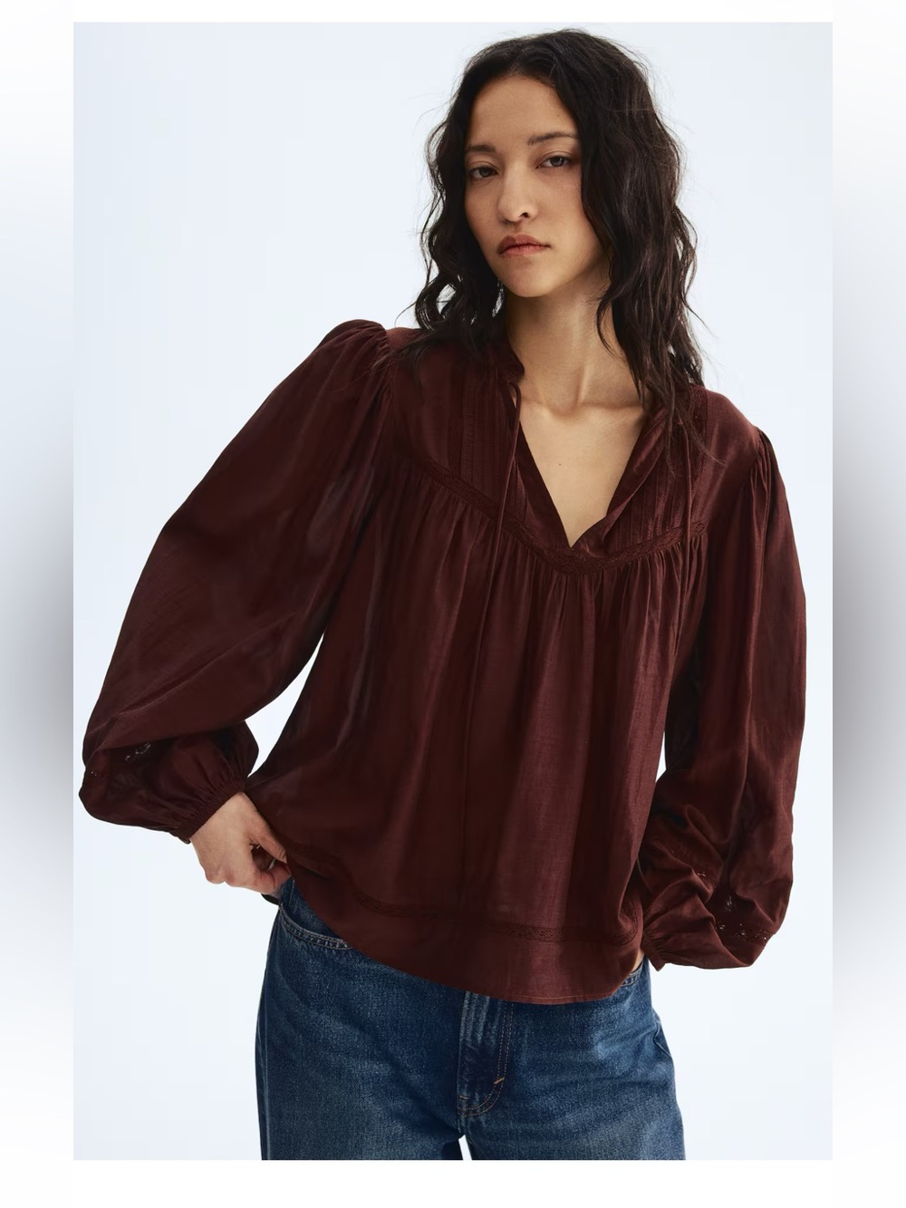 LACE-INSET VISCOSE-BLEND BLOUSE